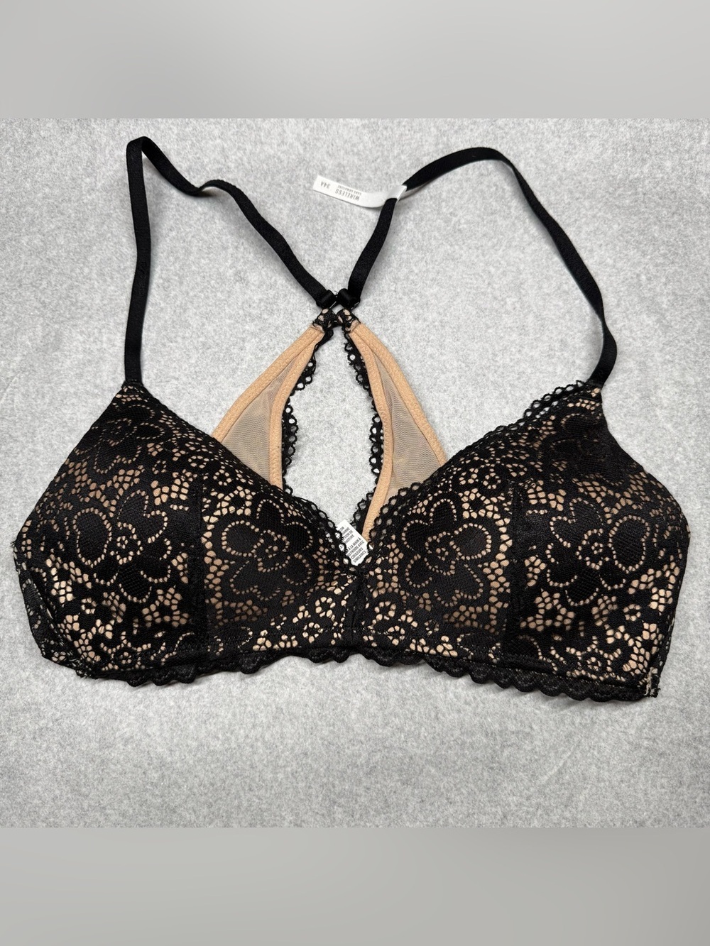 aerie Black Lace Bralette with Nude Mesh Accents
